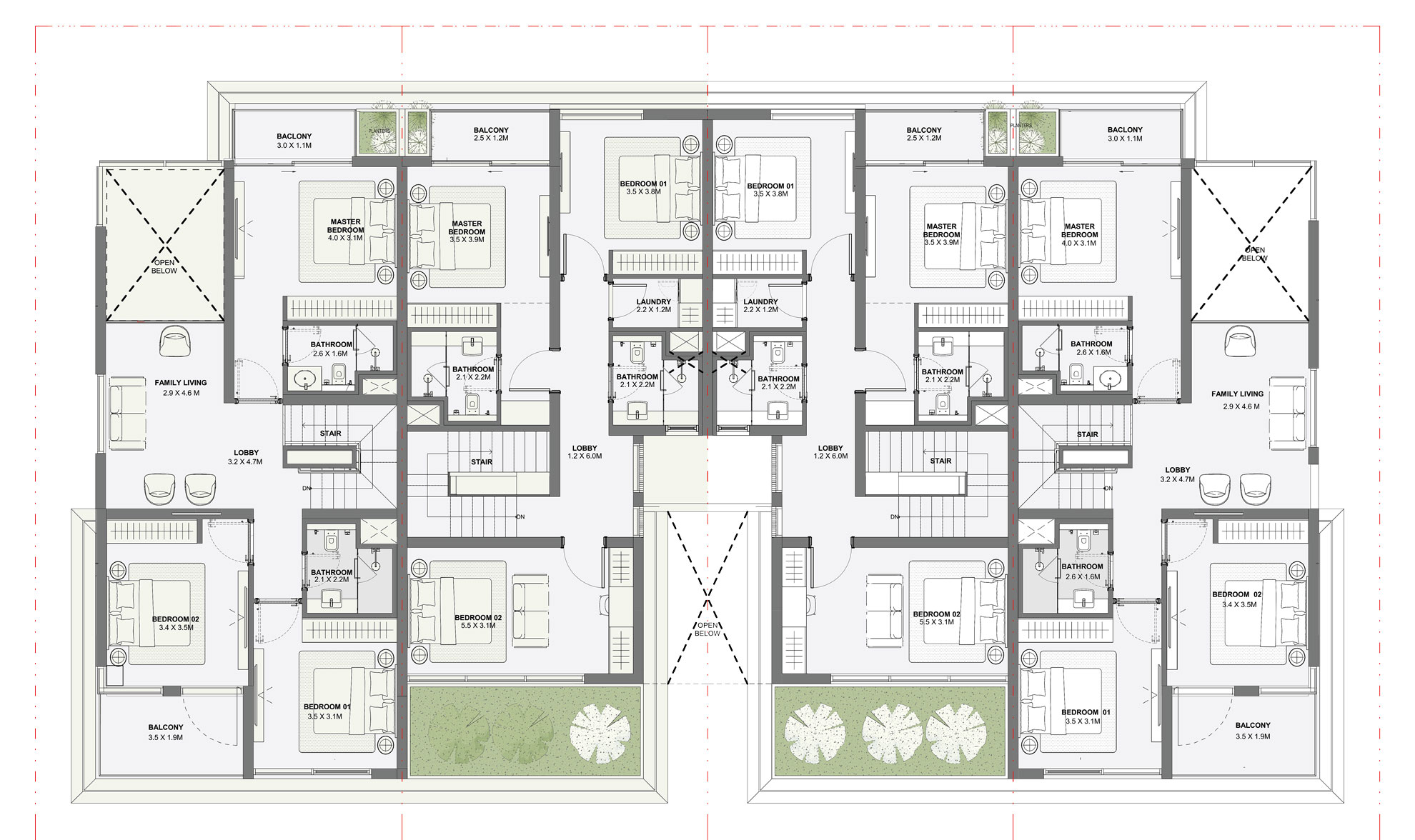 most of the 3bedroom layout in florence comes with 2 balconies and 2 ensuit
