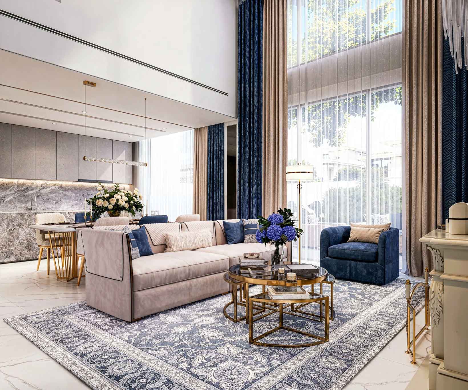 Double Heighted ceiling Living Dining Area