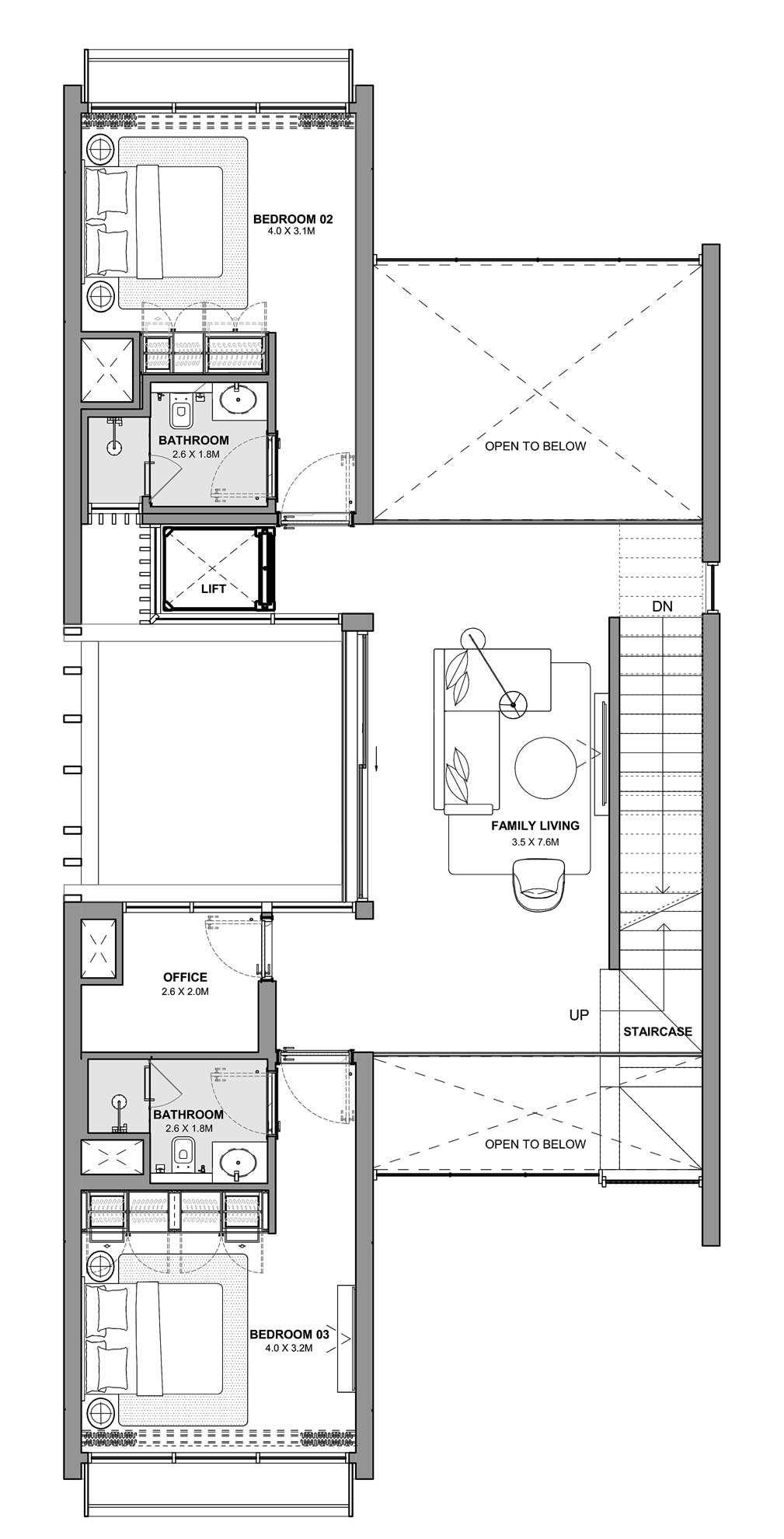informal living with junior master and kids room on the first floor in 4 bedroom villa azizi florence
