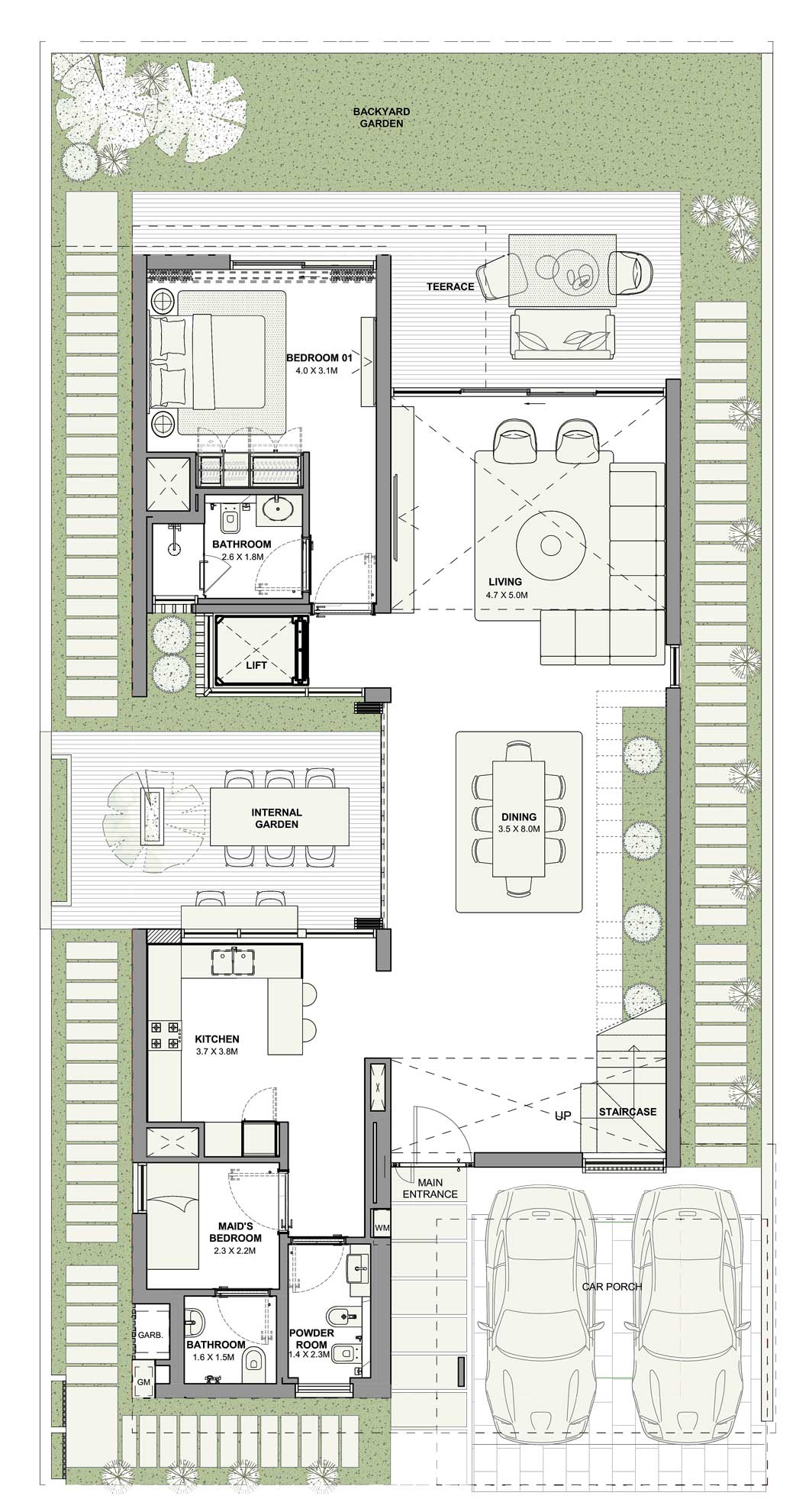 with the private garden, the whole periphery of the villa is lushed with green in 4 bedroom