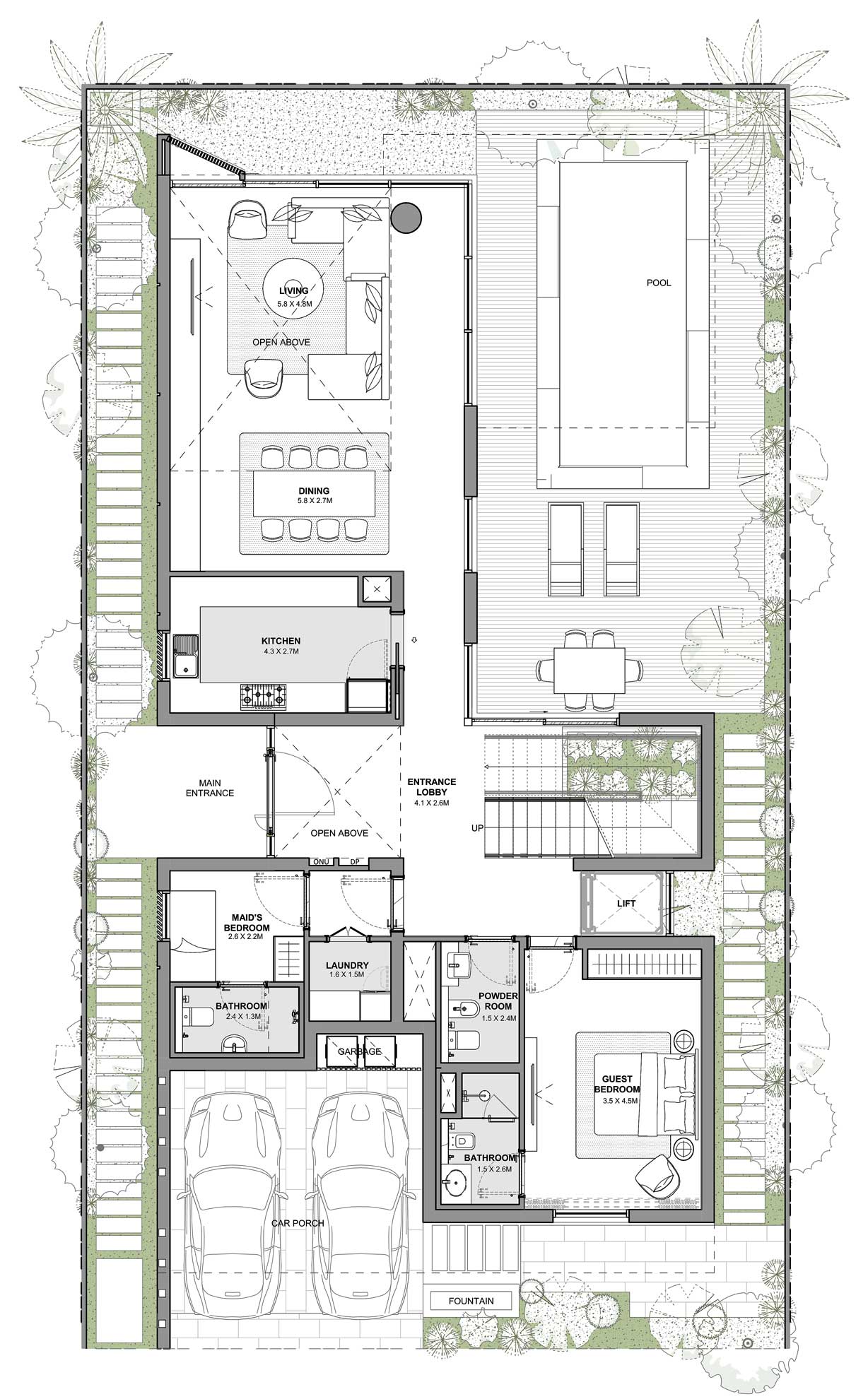 all the entertainment hub dedicated on the ground floor to add living privacy on the first floor in 5bedroom villa in Florence