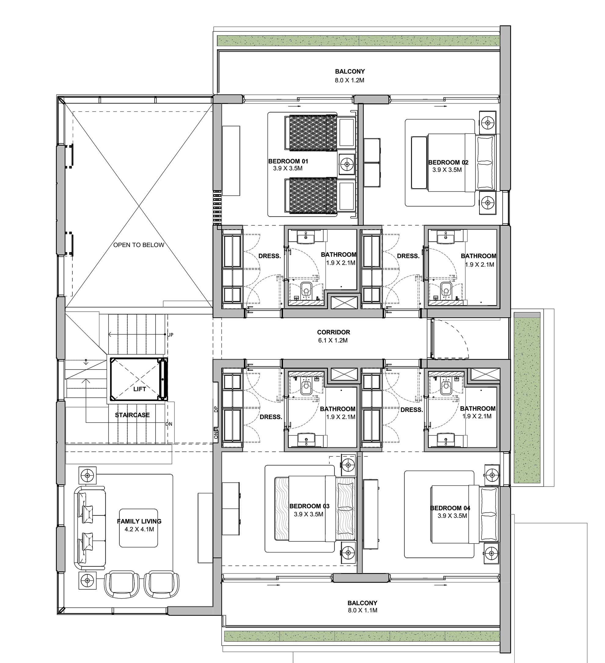 comprises of major 4 bedroom privately placed away from the entertainment zone in 6bedroom villa azizi florence