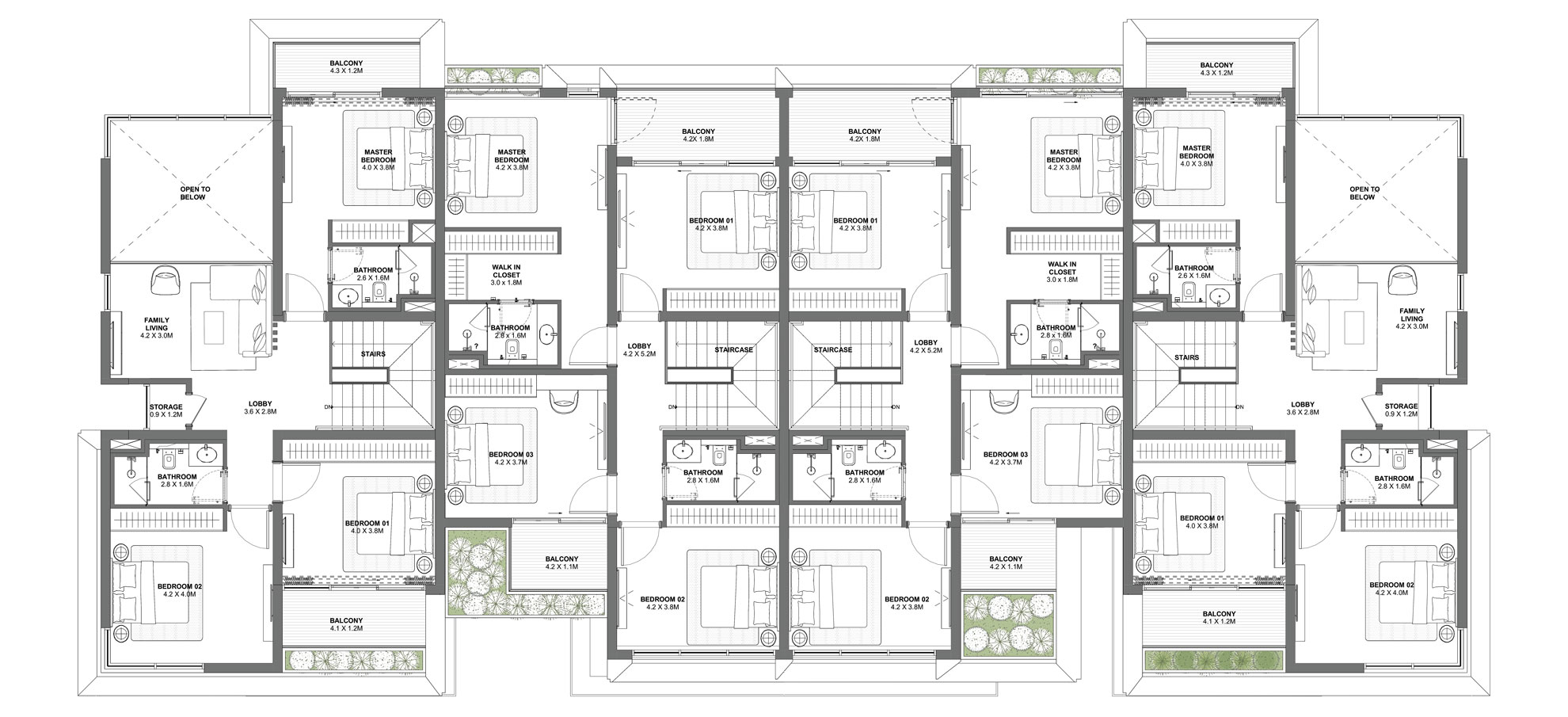 4plex 4bedroom Townhouse First Floor Floor Plate