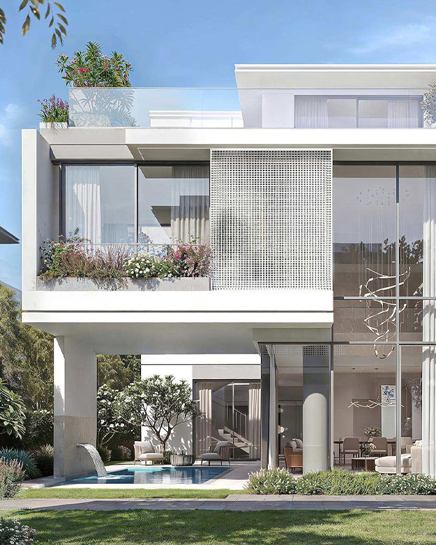 white and grey facade mediterranean themed 4bedroom villa
